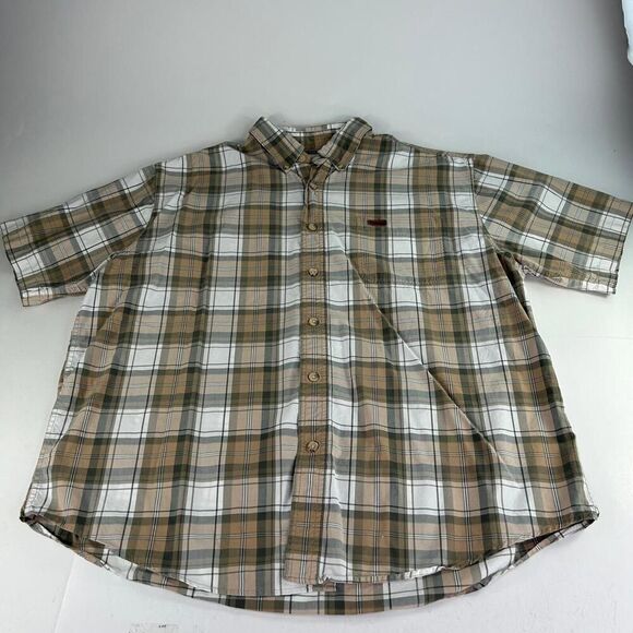 Carhartt Plaid Short Sleeve Button Down Shirts Size XL Mens Relaxed Beige Plaid - Picture 3 of 11